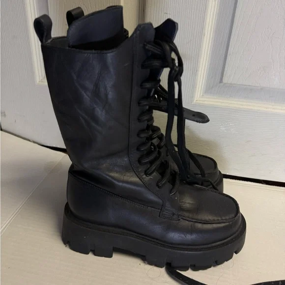 Free People Jones Lug Sole Combat Boot Size 7 Leather BlacK NEW - Picture 8 of 15